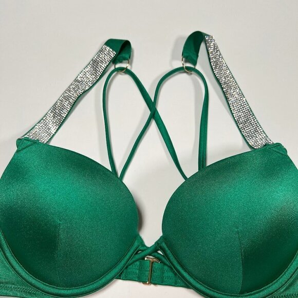 Victoria Secret 32C S Bombshell Push Up Bikini Top THONG Set Shine Strap Green - Picture 3 of 7
